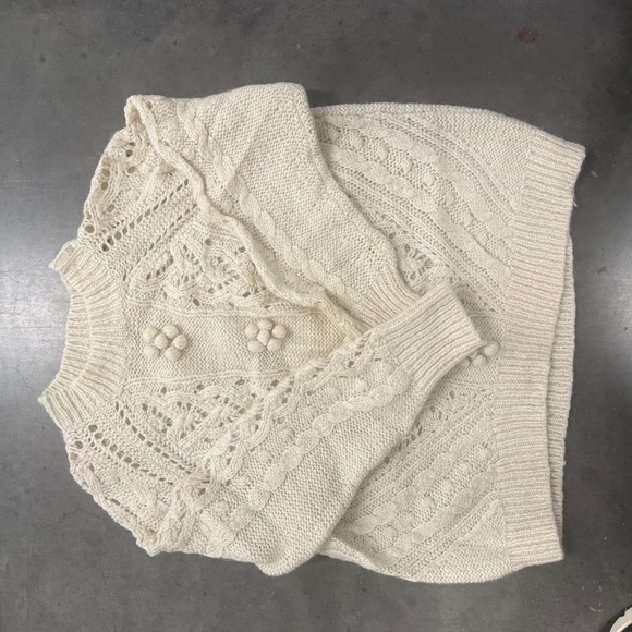 J. Crew Cream Cable Knit Bobble Sweater Cottagecore Boho Flawed Size Unknown - Picture 2 of 4